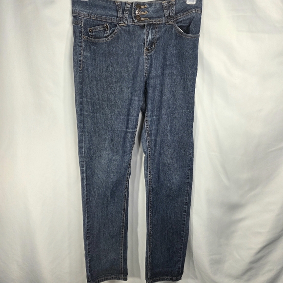 Fashion Bug Blue Straight Leg 3 Button & Zipper Fly Denim Jeans Size 8 - Picture 1 of 11
